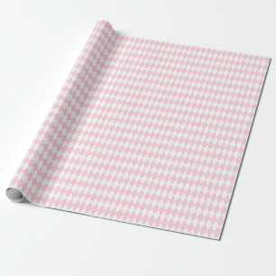 White & Light Pink Harlequin Diamonds Wrapping Paper