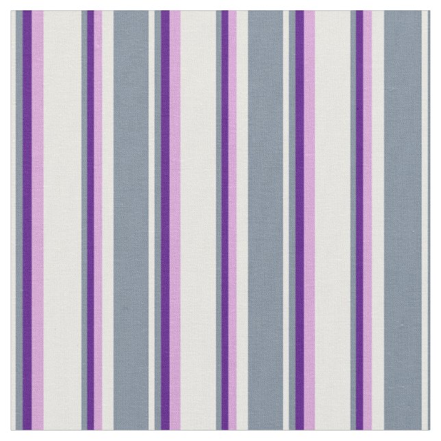 White, Light Slate Grey, Indigo & Plum Coloured Fabric (Close Up)