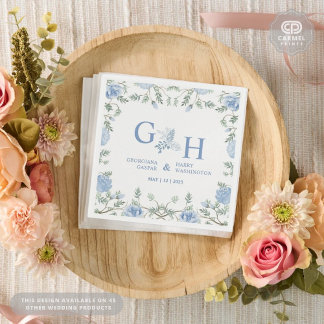 White Light Soft Paste Blue Flowers Floral Wedding Napkin