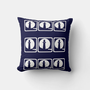 White lighthouse blue pillow