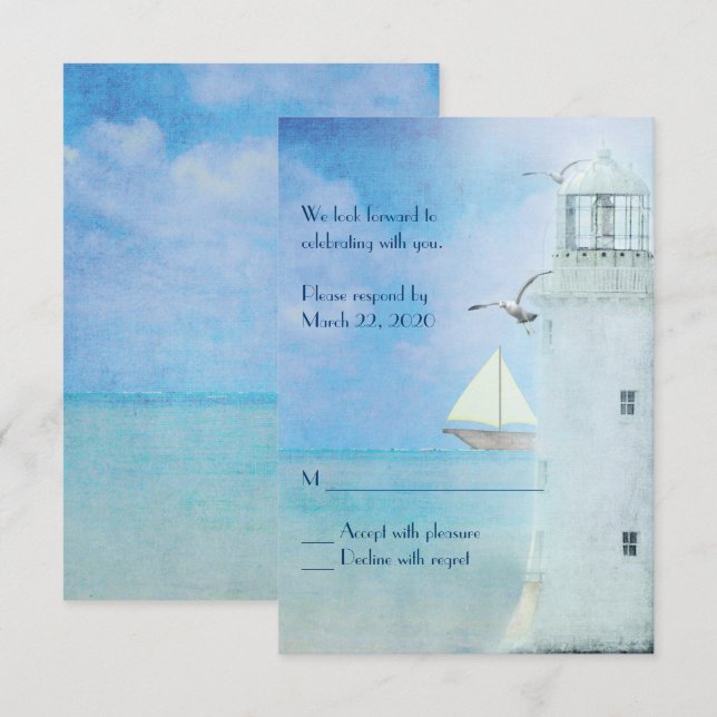 white lighthouse wedding RSVP Invitation (Front/Back)