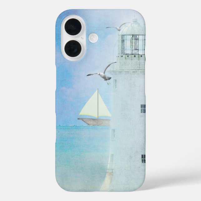 White Lighthouse With Sailboat Case-Mate iPhone Case (Back)