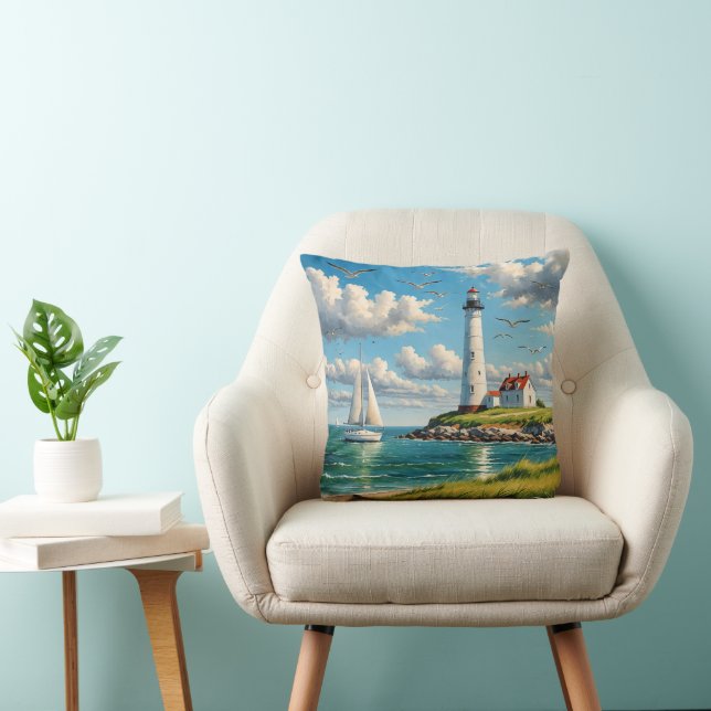 White Lighthouse With Sailboat Cushion (Chair)