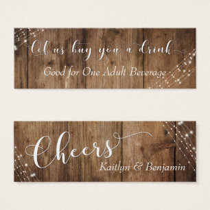 White Lights & Brown Rustic Wood Drink Tickets
