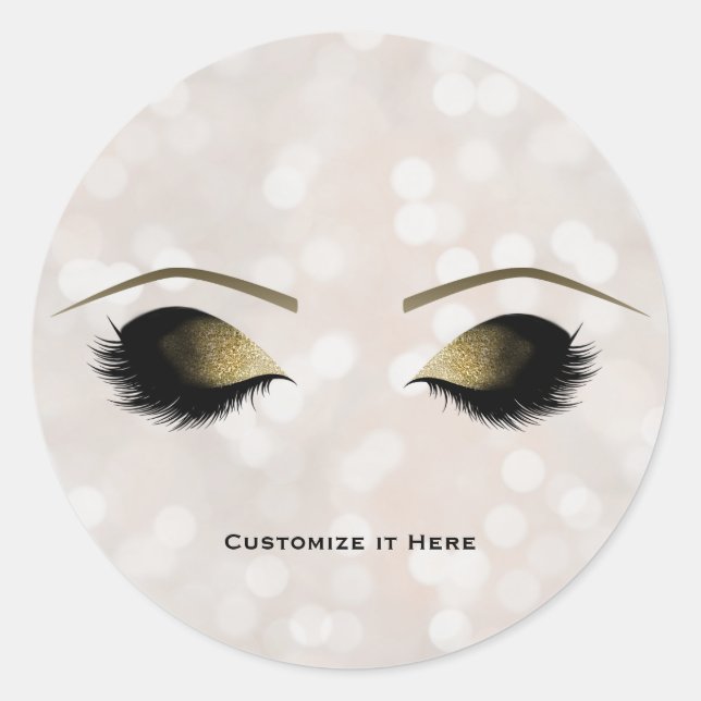 White Lights Glam Gold Makeup Eyelashes Sparkle Classic Round Sticker (Front)
