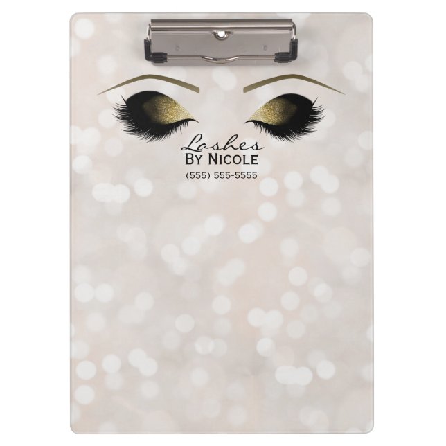 White Lights Gold Makeup Eyes Lashes Personalised Clipboard (Front)