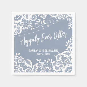 White Lights Lace Happily Ever After Dusty Blue Napkin