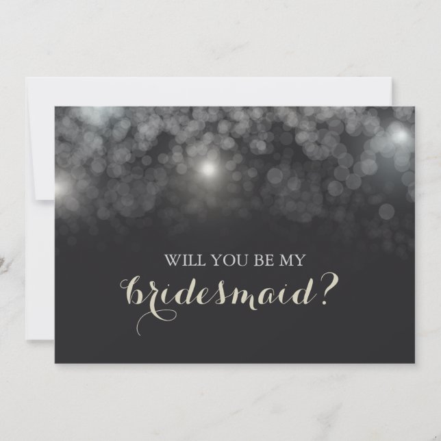 White Lights Sparkle Will You Be My Bridesmaid Invitation (Front)