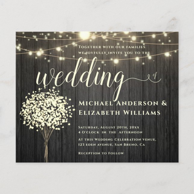White Lights String  & Natural Rustic Wood wedding Flyer (Front)