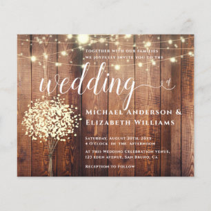 White Lights String  & Natural Rustic Wood wedding Flyer