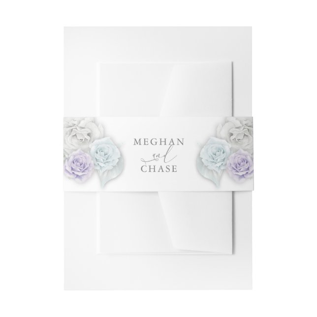 White Lilac and Baby Blue Roses Invitation Belly Band (Front Example)