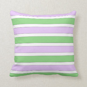 White, Lilac and Green Stripes Pillow