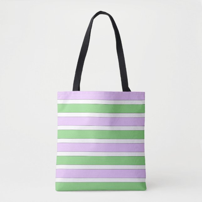 White, Lilac and Green Stripes Tote Bag (Front)