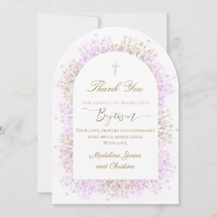 white lilac flowers Baptism thank you card