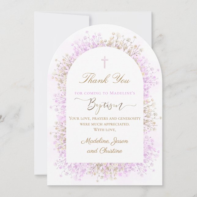 white lilac flowers Baptism thank you card (Front)