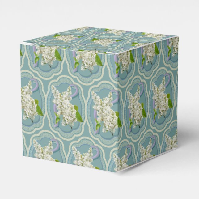 White Lilac Flowers Framed Green Romantic  Favour Box (Front Side)