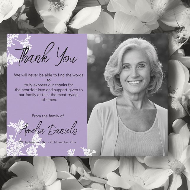 White & lilac Wildflower Funeral Thank You Card (Creator Uploaded)