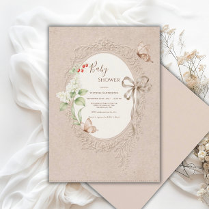 White Lilacs Ribbon Vintage Baby Shower Invitation