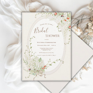 White Lilacs Ribbon Vintage Whimsical Bridal Invitation