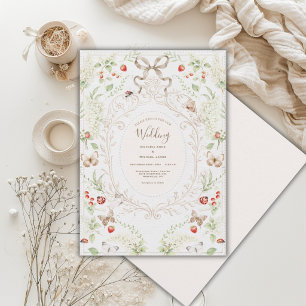White Lilacs Whimsical Vintage Wedding  Invitation