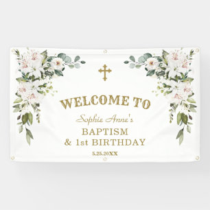 White Lilies 1st Birthday Baptism Welcome Sign