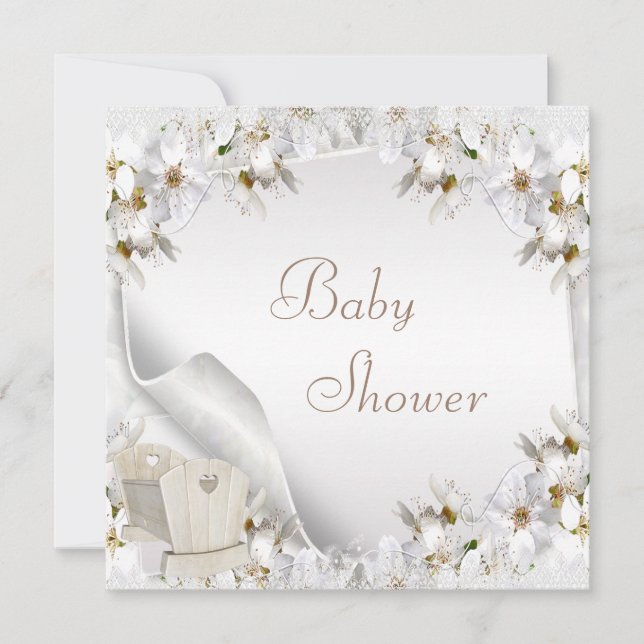 White Lilies and Crib Baby Shower Invitation (Front)