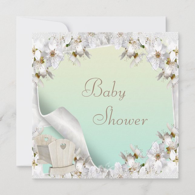 White Lilies and Crib Neutral Baby Shower Invitation (Front)