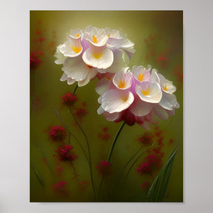 White lilies and red wildflowers poster