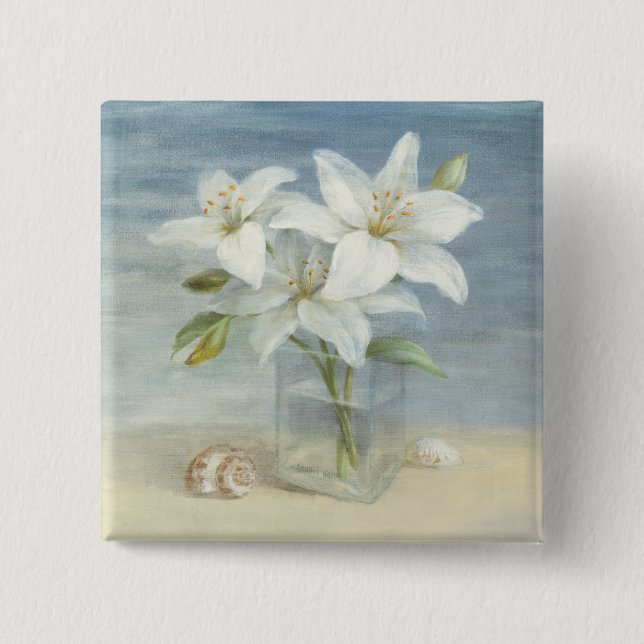 White Lilies and Shells 15 Cm Square Badge (Front)