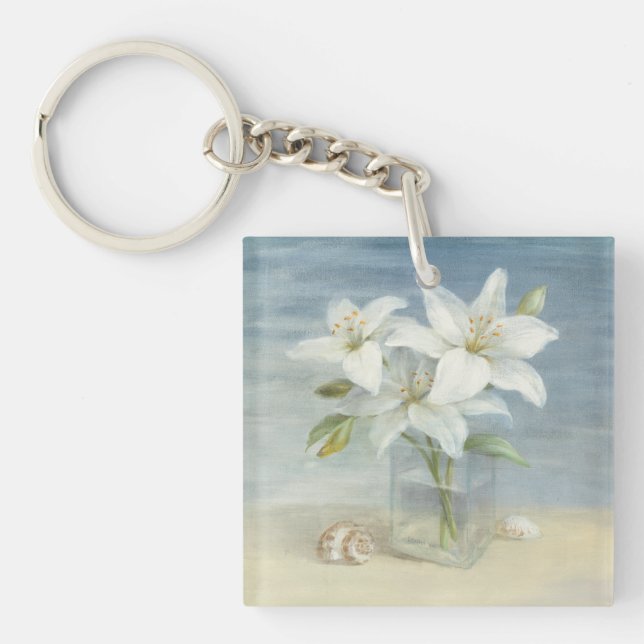 White Lilies and Shells Key Ring (Front)