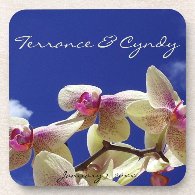 White Lilies and Sky Personal Wedding Coaster (Front)