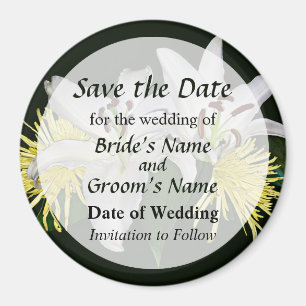 White Lilies and Yellow Mums Save the Date Magnet