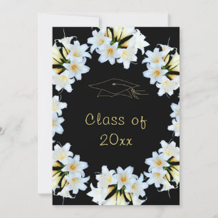 White Lilies Black Graduation Invitation Example