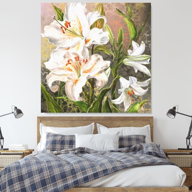 White Lilies Canvas Print (Insitu(Bedroom))