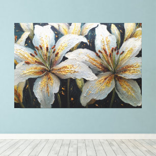 White Lilies Close-Up Textured Abstract Wall Art