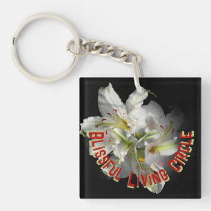 White Lilies Fantasy Blissful Living Circle Key Ring