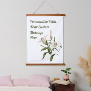White Lilies Floral Botanical Art Personalised  Hanging Tapestry