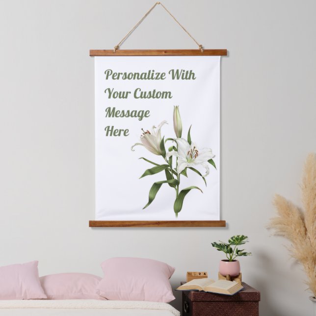 White Lilies Floral Botanical Art Personalised  Hanging Tapestry (Bedroom)