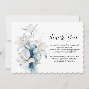 White Lilies Floral Funeral Death Thank you Invitation