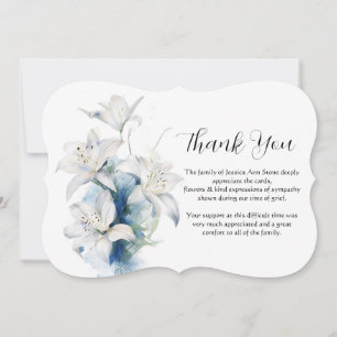 White Lilies Floral Funeral Death Thank you Invitation