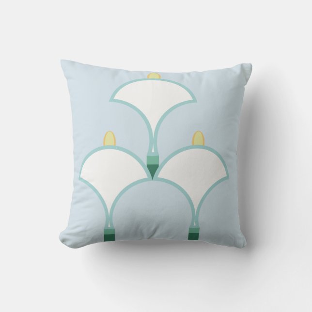 White lilies floral pattern on light blue cushion (Front)