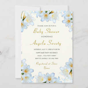 White Lilies Flowers Baby Shower Invitation