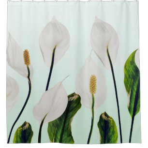 White Lilies Flowers Blue Seamless Shower Curtain