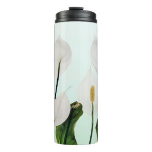 White Lilies Flowers Blue Seamless Thermal Tumbler
