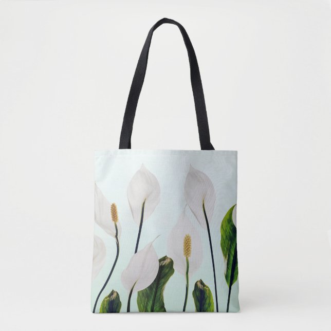 White Lilies Flowers Blue Seamless Tote Bag (Front)