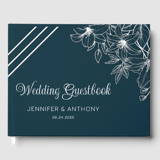 White Lilies Hand Drawn Guest Book (Front)