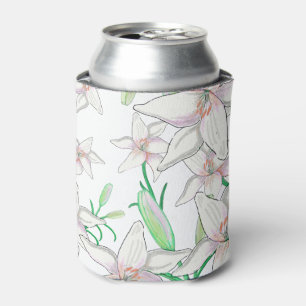 White Lilies Illustration  Can Cooler