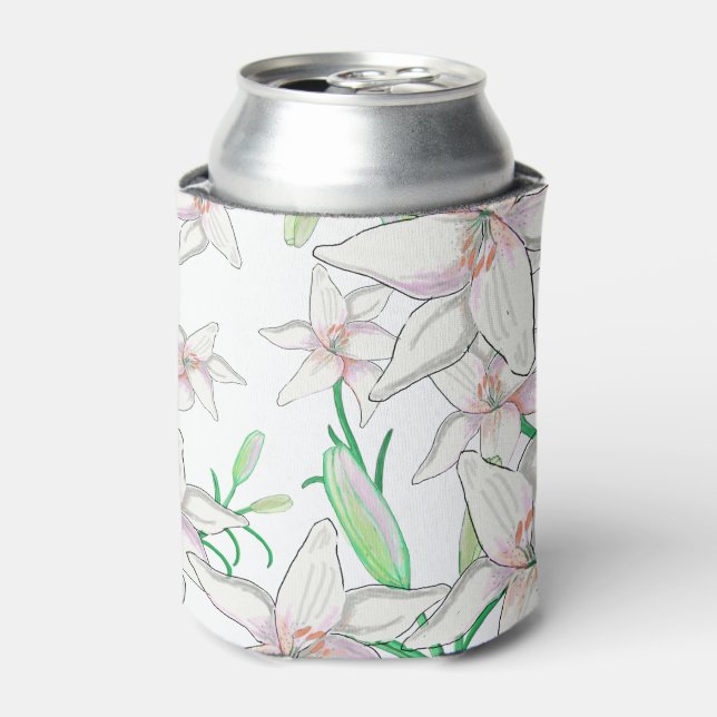 White Lilies Illustration  Can Cooler (Can Front)