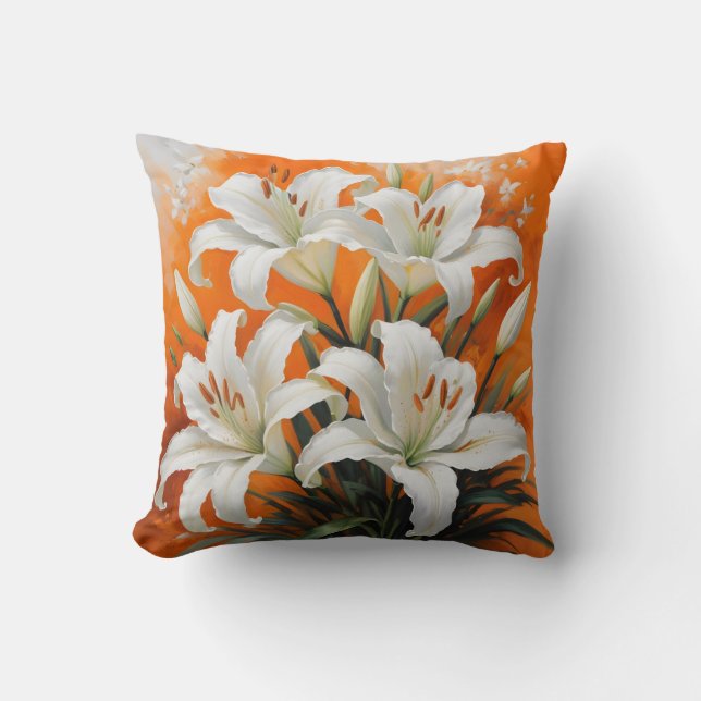 White lilies illustration cushion (Front)