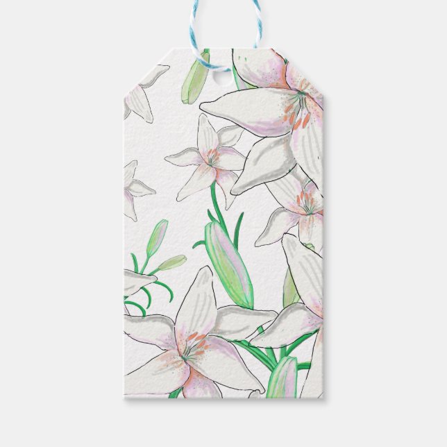 White Lilies Illustration Gift Tag (Front)